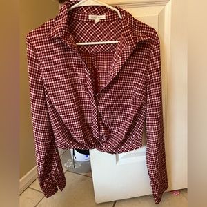 Honey Punch plaid button up cropped shirt